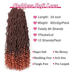 Leeven 24 Inch Ombre Red Goddess New Faux Locs Crochet Hair 7 Packs Boho Soft Locs Crochet Braids Hair With Curly Ends Synthetic Locs Braiding Hair for Women 12 Strands/Pack (T350#)
