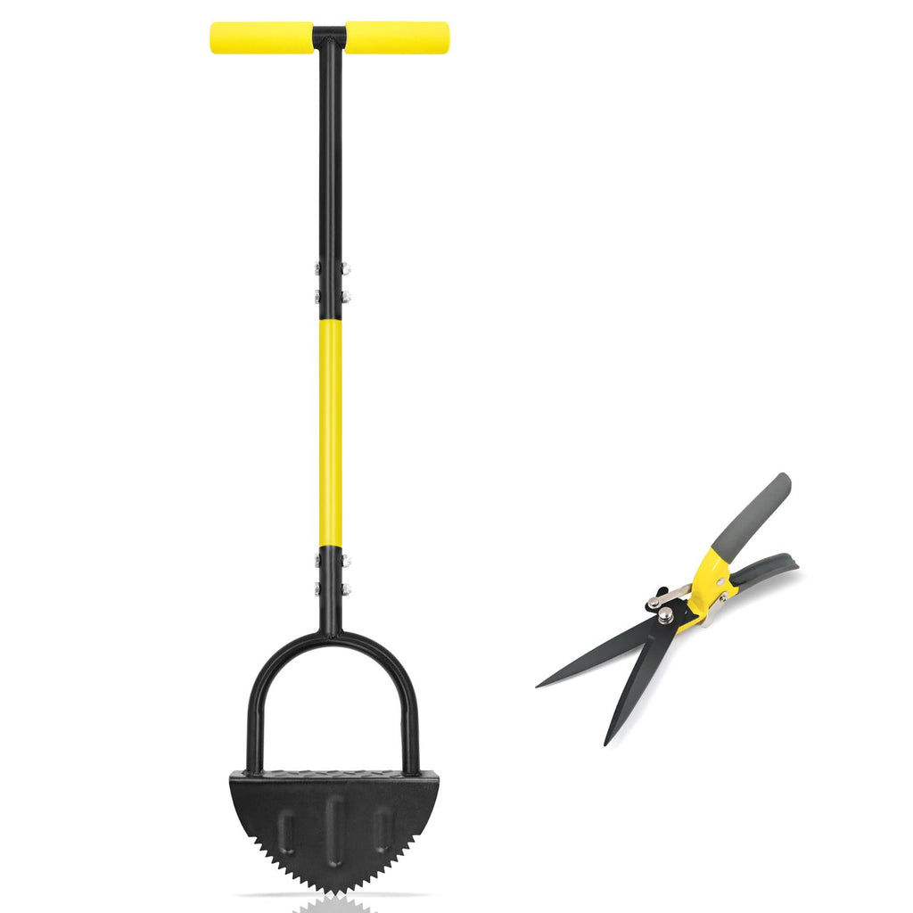 Byhagern Professional Edge Lawn Tool, Heavy Duty Steel Half Moon & Saw-Tooth Blade for Clean Borders, Long Handle Reduces Back Strain, Manual Edger Ideal for Garden Edges, Sidewalks, Flower Beds