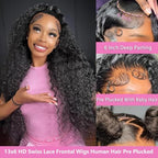 24 Inch 13x6 Deep Wave Lace Front Wigs Human Hair 200 Density 13x6 HD Lace Front Wigs Human Hair Pre Plucked Deep Curly Glueless Wig 100% Virgin Human Hair Lace Front Wigs for Women