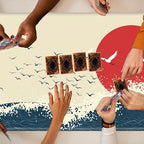 Playmats for Magic: The Gathering MTG Card Game Mat Plus 50 Pcs Card Sleeves, 24 x 14 inch TCG Mat with Stitched Edge for Commander Deck Duskmourn Board Game, Janpanese Sun Sea