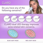 Spa Sciences CLARO Clinically Proven Blue & Red LED Acne Treatment Light Therapy System-FDA Cleared-Rechargeable- Professional Home Acne Healing/Clearing Treatment
