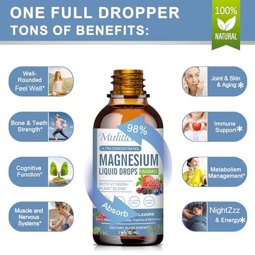 Magnesium Glycinate Liquid Drop - 4 Synergistic Magnesium Complex - Plus Potassium,L-Theanine,Vitamin B,C,D3,K2- Support Sleep, Calm, Heart, Nerves, Muscles - High Absorption - Sugar-Free - 1Pack