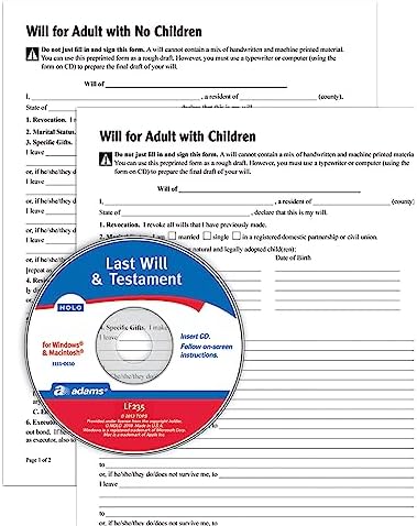 Adams Last Will and Testament, Forms and Instructions, Downloadable Product Details on Packaging, USA Only (LF235) 11x"8.5"x0.13"