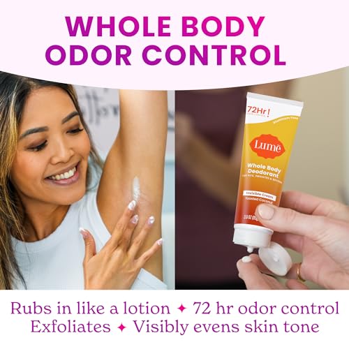 Lume Whole Body Deodorant - Invisible Cream Tube - 72 Hour Odor Control - Aluminum Free, Baking Soda Free, Skin Safe - 3.0 ounce (Pack of 2) (Toasted Coconut)
