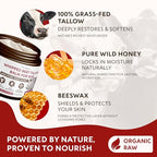 Beef Tallow for Skin - Whipped Grass-Fed Moisturizer with Wild Honey & Beeswax, Natural Face & Body Care, Deep Hydration, Anti-Aging, Sensitive Skin Safe, 100% Organic Balm