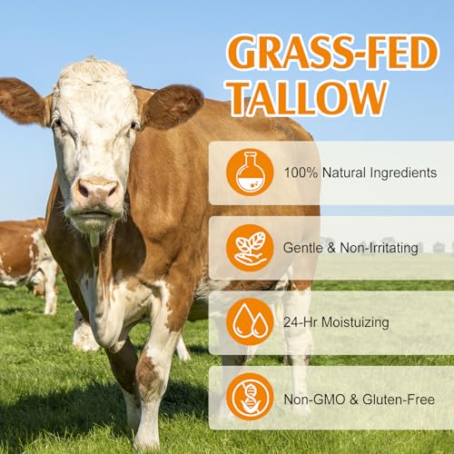 Beef Tallow for Skin, Beef Tallow for Face, Organic Beef Tallow Face Moisturizer, Natural Tallow and Honey Balm, Pure Beef Tallow Moisturizer Body, Grass Fed Beef Tallow, All Skin Types 4.2 Oz