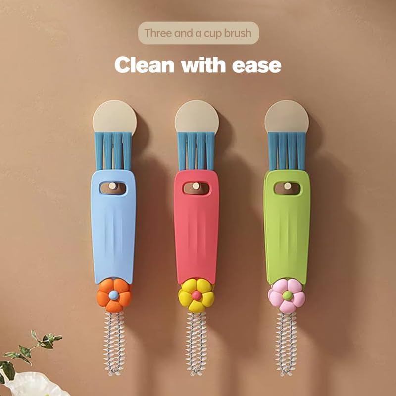 3 in 1 Cup Lid Cleaning Brush, 2024 Multifunctional Crevice Portable Cup Lid Cleaning Brush for Bottle Gap Tight Spaces Cup (B-Green)