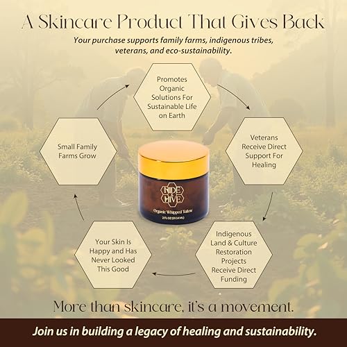 Hide & Hive Organic Whipped Tallow Balm – Grass-Fed and Handcrafted Skincare for Sensitive Skin, Face, Lips, and Body – 6 Organic Ingredients, Chemical-Free, Fragrance-Free Deep Hydration – 2oz