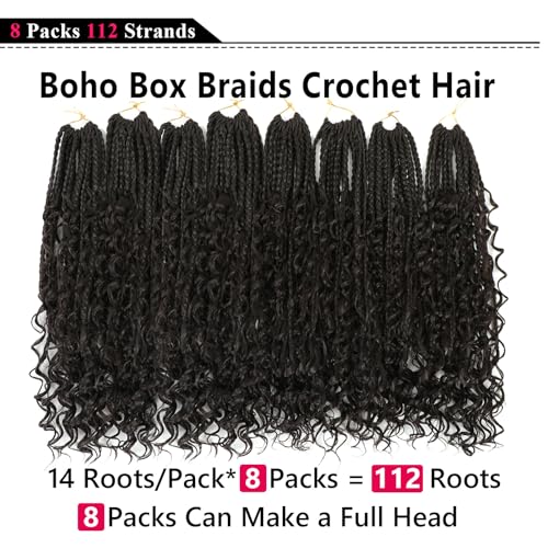 Goddess Box Braids Crochet Hair 24 Inch 8 Packs Boho Box Braids Pre Looped Crochet Hair For Black Women, With Curly Ends, Nice looking, Very Soft and Light Weight (24 Inch,#4)