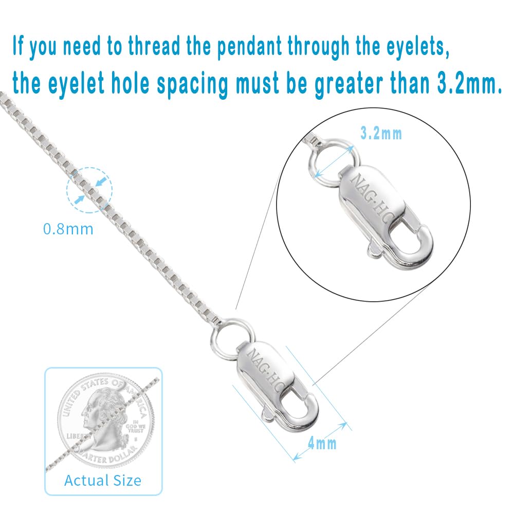 NAG.HC 925 Sterling Silver Necklace 0.8MM Delicate Box Chain - Italian Necklace Chain - Tiny&Thin&Strong -Friendly Price & Quality(24",silver)