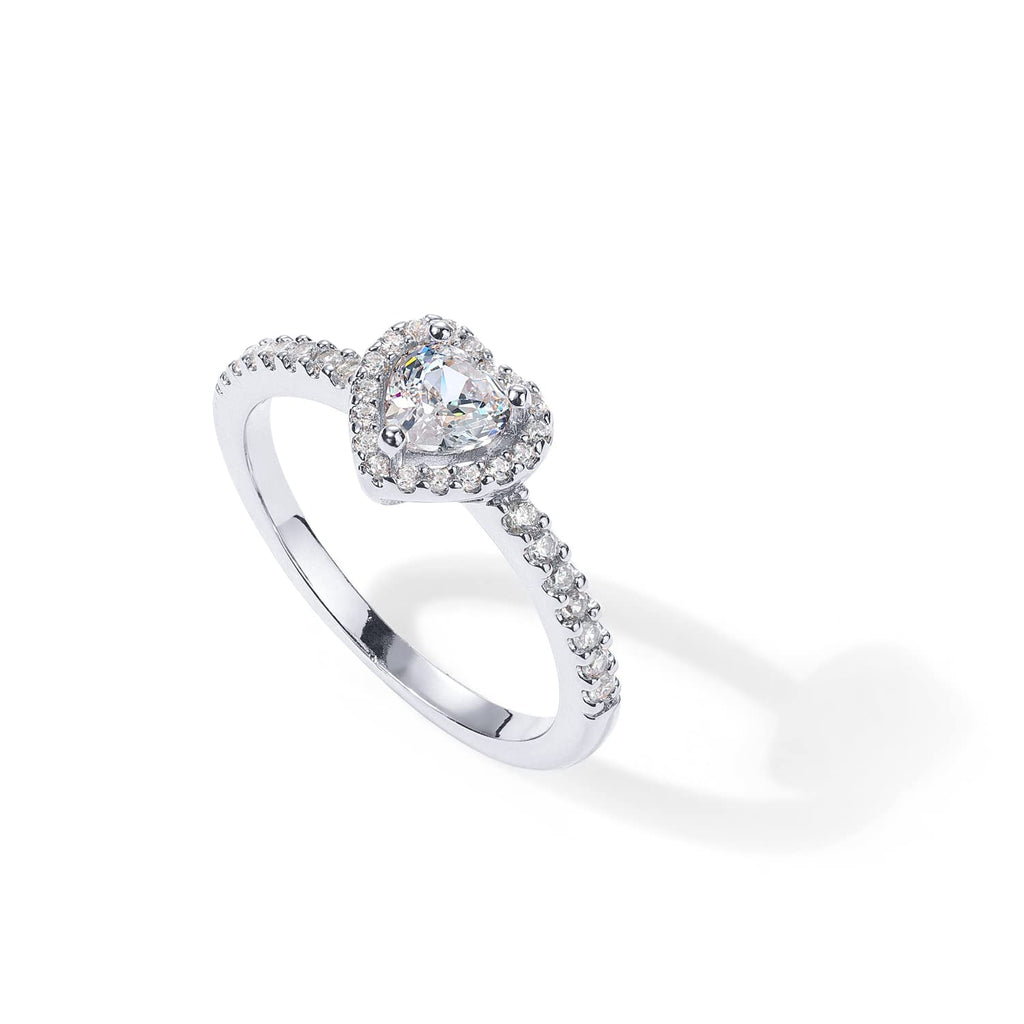 PAVOI 14K Gold Plated Heart Halo Promise Ring for Women - White Gold