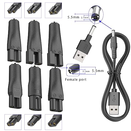 8 PCS Power Cord 5V Replacement Charger USB adapter Set Compatible with Various Types of Electric Hair Clippers,Beard trimmers,Shavers, Beauty Instruments,Electric hairdressers,Desk Lamps,Purifiers