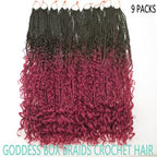 Boho Crochet Braids 9 Packs 24 Inch Goddess Box Braids Crochet Hair for Women Pre-looped Bohemian Crochet Box Braids with Curly Ends Synthetic Braiding Hair Extensions (24inch, OTBUG#)