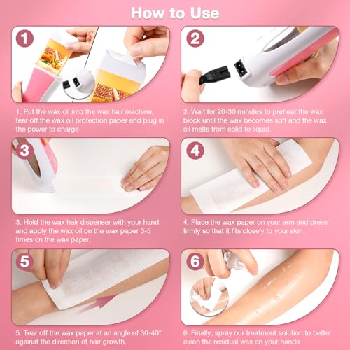 Roll on Wax Kit, Roll on Waxing Kit for hair removal, Waxing Kit for Women, Wax Roller Kit for All Skin Types, Wax Roller Waxing Kit for Men, with 2 Wax Cartridges & 50 Pcs Wax Strips