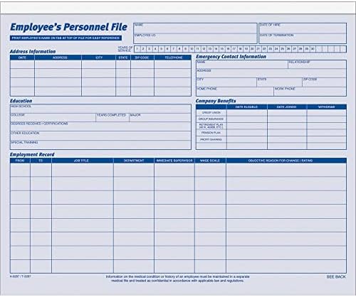 Adams Employees Personnel File Folder, Heavy Card Stock, 11-3/4 x 9-1/2 Inches, Pack of 20 Folders (9287ABF) ,Blue/White