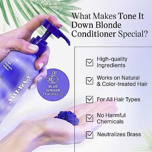 EVANYC Hair Conditioner, Tone It Down, 8.8 Fl Oz, Blonde Hair Conditioner, Purple Conditioner for Eliminating Brassy Yellow Tones, Conditioner Toner for Color-Treated Hair, Hair Moisturizer