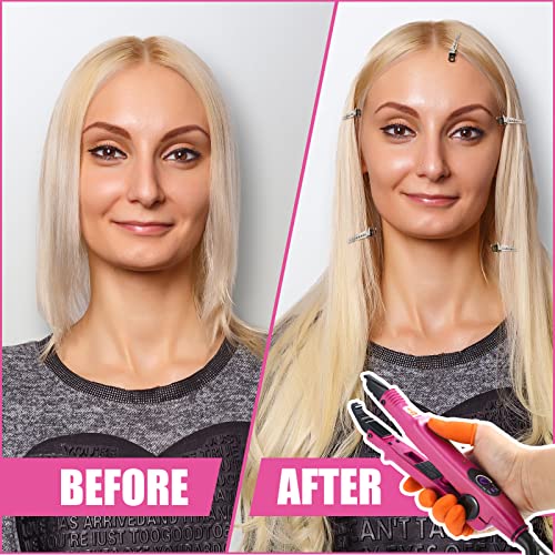 Hair Extensions Iron Fusion Keratin Heat Tool Heat Connector Wand with Fusion Glue Protector Template Hair Clip Finger Protector 2 Bag Keratin Glue Granule Bead(Pink)