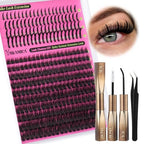 Yawamica Lash Clusters Kit with Spikes Manga Lash Extension Kit Fluffy Eyelash Clusters 10-16mm Cluster Eyelash Extensions 60D Individual Lashes 11-17mm Spiky Lashes with Bond and Seal Lash Tweezers