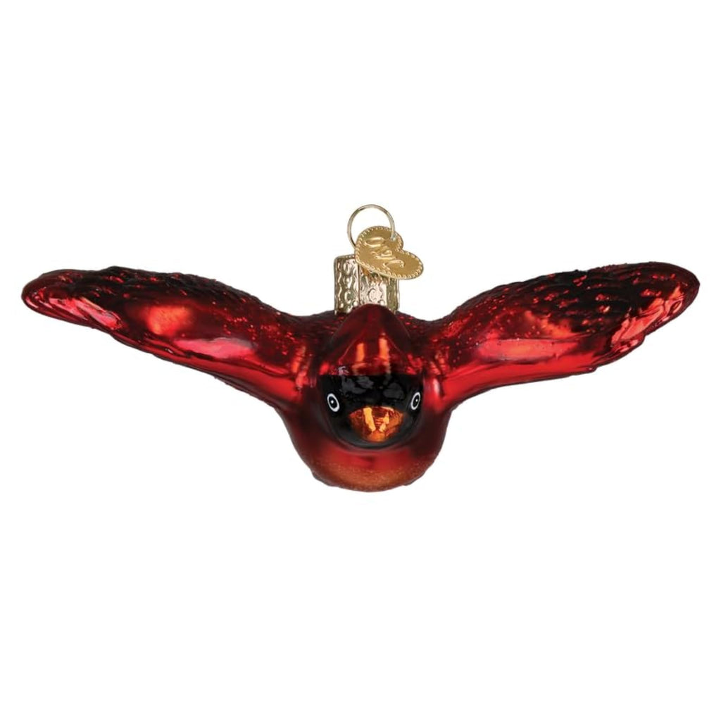 Old World Christmas Cardinal in Flight Glass Blown Ornament for Christmas Tree, Handcrafted Holiday Decoration, Bird Watcher Collection