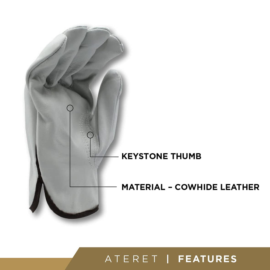 ATERET 12 Pairs Small Heavy Duty Durable Cowhide Leather Work Gloves I Driver Gloves for Truck Driving, Warehouse, Gardening, Farming