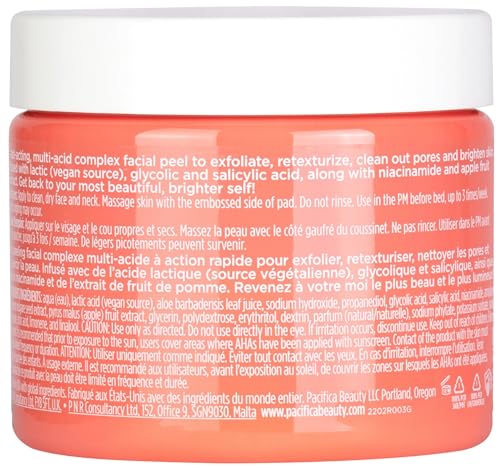 Pacifica Glow Baby Brightening Peel Pads 10% AHA + BHA Exfoliating Face Pads for Glowing Skin Resurfacing Glycolic Acid & Salicylic Acid Pad to Smooth Texture & Minimize Pores Fragrance Free 60 Count