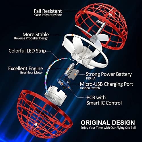 2025 Flying Orb Ball Toy,Cosmic Globe Boomerang Hover Ball Galactic Fidget Spinner, Hand Drone Orbit, Cool Toys Gift for 6 7 8 9 10+ Year Old Boys Girls Teens Outdoor Toys(Red)