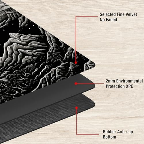 for MTG Playmat TCG Board Game Mat Plus 50 Pcs Card Sleeves, 24 x 14 Table Mats Black and White Landscape Game Mousepad with Soft Surface Non-Slip Base for MTG Trading Card Game Playmats