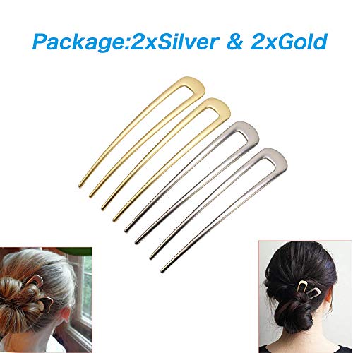 [4 Pack] Benefree U-Shape Hairpins, Bride Hair Accessories Hair Pins Clip Vintage Hair Stick,Hairstyle Chignon for Women Girls (Silver and Gold)