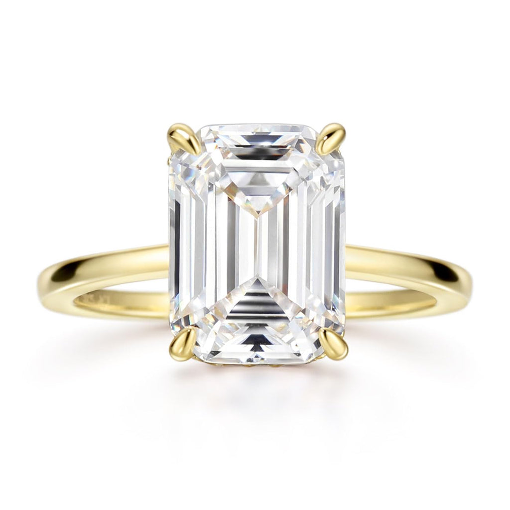 Michooyel 18K Gold Plated Emerald Cut 4ct Engagement Ring Cubic Zirconia Sterling Silver Women's Ring Wedding Ring Promise Ring