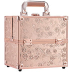 FRENESSA Makeup Train Case Cosmetic Box Portable Makeup Case Organizer 4 Trays Travel Case Storage with Dividers Lockable for Makeup Artist, Crafter, Makeup Tools Rose Gold Floral