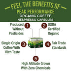 Organic Nespresso Compatible Capsules - Peak Performance Fair Trade, Low Acid, Organic Espresso Coffee Pods (36 Count) Compatible With All Nespresso Capsule Brewers. Medium Roast Single Serve Pod