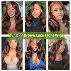 Chocolate Brown Lace Front Wig Human Hair 180% Density Brown Body Wave 13x4 Lace Front Wigs Human Hair for Black Women 4# Colored Wigs Human Hair (24inch)