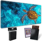 Playmats for Magic: The Gathering MTG Card Game Mat Plus 50 Pcs Card Sleeves, 24 x 14 inch TCG Mat with Stitched Edge for Commander Deck Duskmourn Board Game, Turtle Swim in Ocean