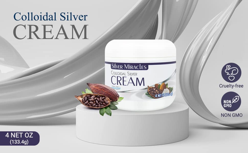 Silver Miracles Colloidal Silver Cream - 4oz - Colloidal Silver Skin Healing Cream - Scent And Dye Free - Moisturizes Dry Skin - Made With 99.999% Pure Silver