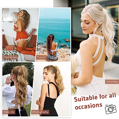 Flufymooz Ponytail Extension, 18 Inch Claw Clip Ponytail Extension, Wavy Curly Claw Clip in Ponytail Hair Extensions, Fake Ponytail Synthetic Hairpiece for Women (Honey Blonde with Blonde Highlights)