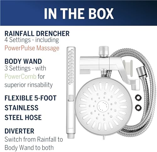 Waterpik High Pressure Handheld Wand and Rain Shower Head Combo with 8-Foot Long Metal Hose, BodyWand Spa System with 7 Spray Modes for Hair and Body, Chrome