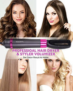5 in 1 Hair Dryer Brush, Negative Ion Electric Hot Air Blow Dryer Brush Comb (black-red)