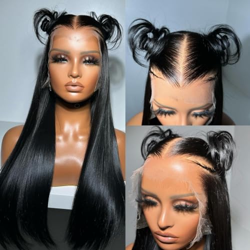 Miss Flower 250 Density Ultra-thin Invisible HD Lace Real 13x6 Full Frontal Wigs Human Hair Pre Plucked 28Inch 15A Grade Straight Lace Front Wigs Human Hair Wigs For Black Women