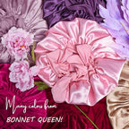 BONNET QUEEN Large Satin Bonnet Silk Bonnet for Sleeping Women Hair Bonnet Big Bonnet Night Sleep Cap Scarf Wrap for Curly Hair with Tie Band Champagne