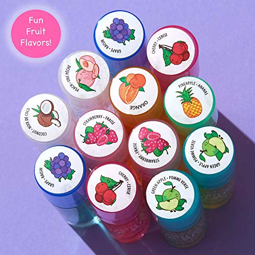 Expressions 12pc Roll On Lip Gloss Set with Carrying Case, Glossy Lip Make-up for Kids and Teens - Fruity Flavors, Non Toxic, Kid Friendly, Party Gift, Best Friends
