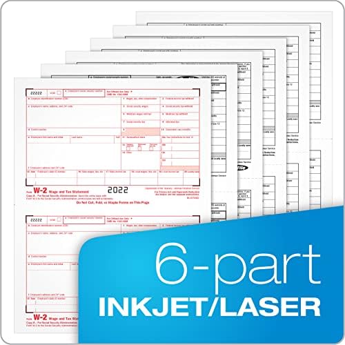 ADAMS W2 Forms 2022, 6 Part W2 Forms, Laser/Inkjet Tax Form Sets for 50 Employees, Includes 3 W3 Forms (TXA22991-22)