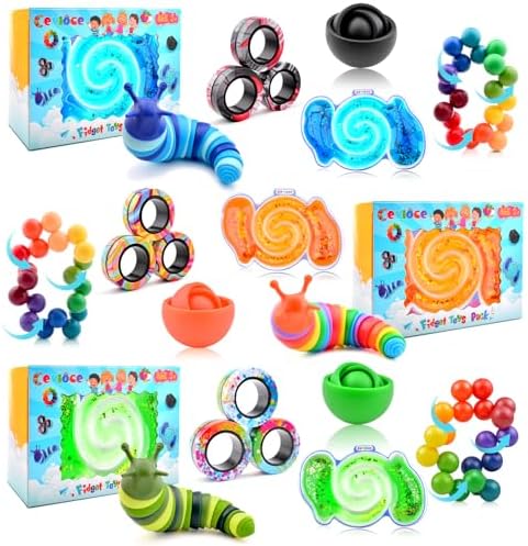 Cevioce 15Pcs Fidget Toys Adults Pack,Stocking Stuffers for Teens Boys Girls,Autism Sensory Toys with Fidget Spinner Slug Magnetic Rings,Squishy Fidget Toys ADHD Stress Relief,Party Favor for Kid-BOG