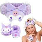 Kawaii Spa Headband and Wristband Set for Face Washing, Cute Soft Skincare Headbands for Women Girls, Fluffy Makeup Headband for Washing Face, Bath, Shower, Beauty