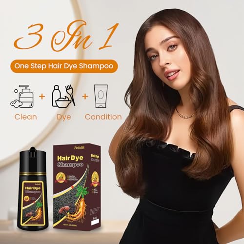 Hair Dye Shampoo 3 In 1, Dark Wine Red Hair Color Treated Shampoo Para Canas, Deep Burgundy 100% Gray Hair Coverage for Women & Men Parent, Lasts 30 Days, Easy To Use, 500ml