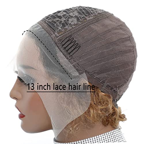 Ombre Blonde Pixie Cut Lace Front Wigs 6 inch Human Hair 13X1 Pixie Cut Short Curly Wigs HD Lace Front Wigs Plucked Pixie Curly Wigs for Black Women (6 Inch, 1B/27#)