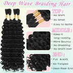 Human Braiding Hair Mix Synthetic Boho Hair for Braiding, 16 Inch 200g Boho Braids 4 Bundles Wet and Wavy Curly Deep Wave Bulk Bohemian Extensions for Black Women (1B, 16inch)
