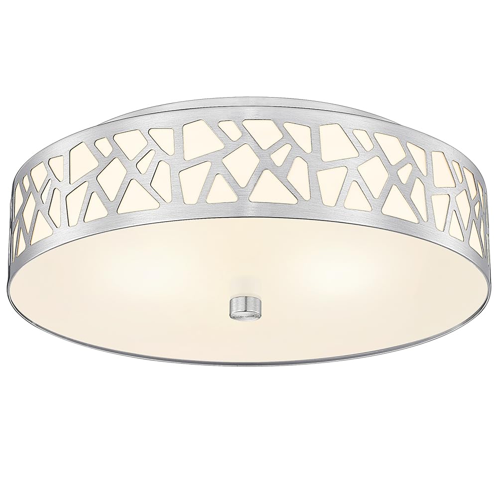 VICNIE 3-Light Flush Mount Ceiling Light, 16 Inch Modern Light Fixture with Brushed Nickel Metal and Frosted Glass Shade for Bedroom, Hallway, Kitchen