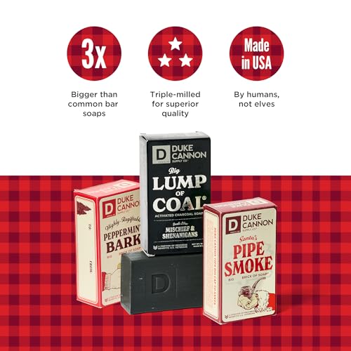Duke Cannon Supply Co. Big Brick of Soap Bar For Men - Big Lump of Coal, Santa's Pipe Smoke, Highly Regiftable Peppermint Bark, Holiday Variety, 10 oz. (3 Pack)