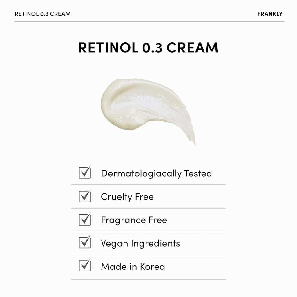 FRANKLY Retinol 0.3% Cream, 0.7 fl oz - Korean Intensive Retinol | Night Cream | Ceramides & Natural Ginseng | Anti-aging, Wrinkles Care, Reduces Congestion and hyperpigmentation | Korean Skin Care