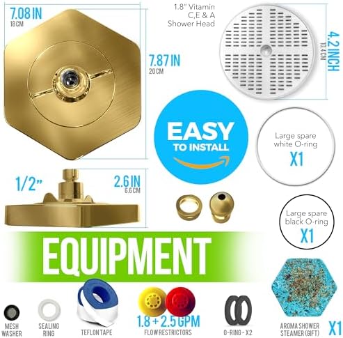 AquaHomeGroup Luxury Filtered Shower Head - High Pressure Rain Showerhead with Filter for Chlorine, Rust, Sediments - Water Filter Shower Head with Vitamin C E A - SPA Effect (Patent Pending) (Golden)